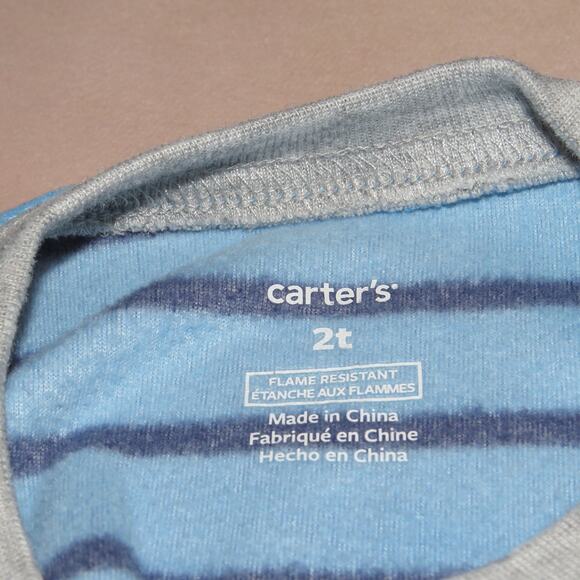 Carter’s Blue Striped Bear Toddler Fleece Footed Sleeper Pajamas - Picture 5 of 6